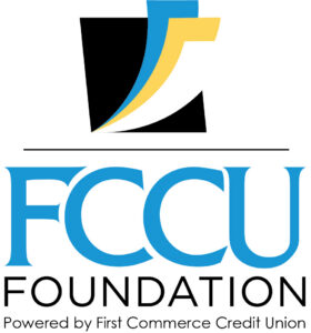 FCCU Foundation logo featuring the blue 'FCCU' text with 'FOUNDATION' and the line 'Powered by First Commerce Credit Union'